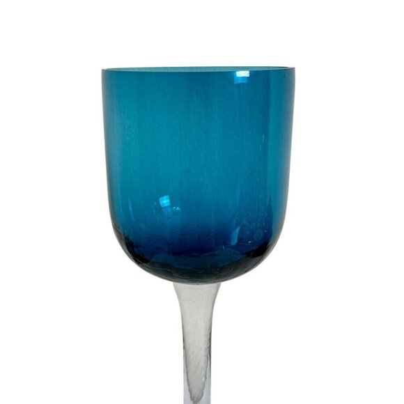 Unique Broken Pattern, Hand-Blown Deep Blue Glass Candle Holder 11.5" Tall - Picture 7 of 13